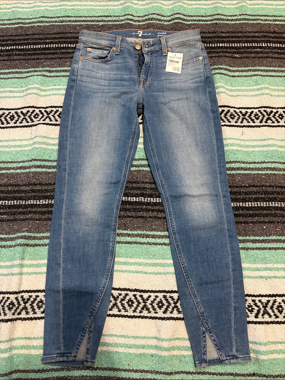 7 For All Mankind Medium Blue Skinny Jeans with Front Ankle Slits
